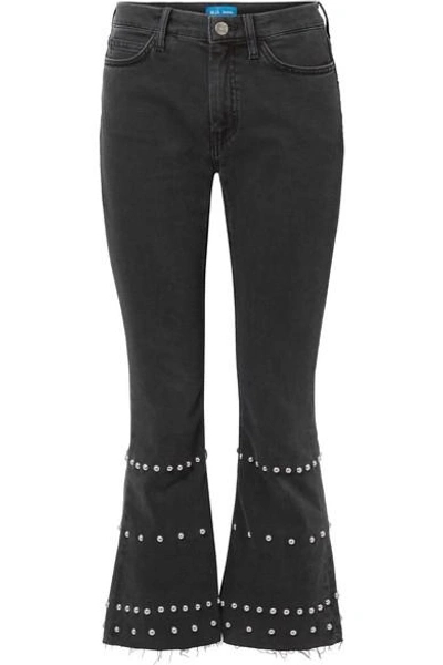 Shop M.i.h. Jeans Marty Cropped Studded High-rise Flared Jeans In Black