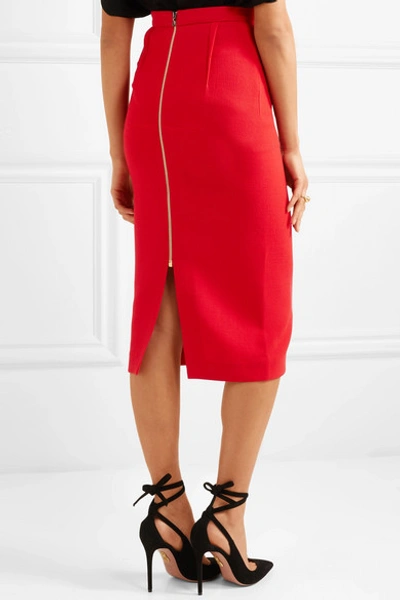 Shop Roland Mouret Arreton Wool-crepe Pencil Skirt In Red