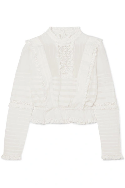 Shop Zimmermann Helm Lace And Mesh-trimmed Ruffled Cotton Top In Ivory