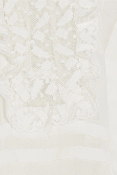 Shop Zimmermann Helm Lace And Mesh-trimmed Ruffled Cotton Top In Ivory