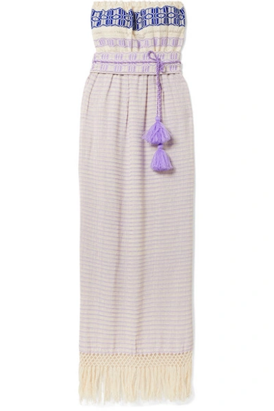 Shop Jaline Irina Macramé-trimmed Cotton-jacquard Maxi Dress In Lilac