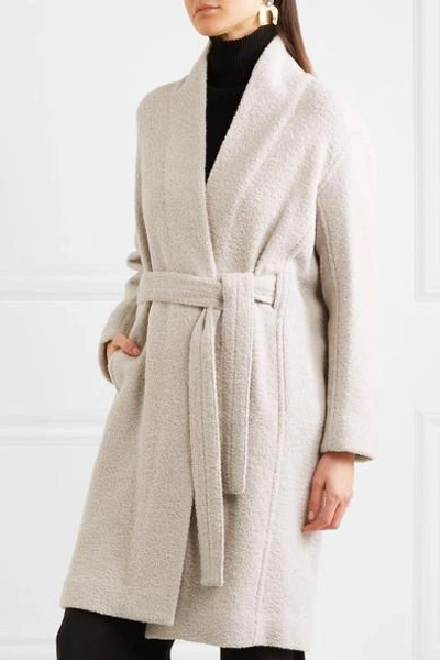 Shop Vince Belted Wool-blend Bouclé Coat In Light Gray