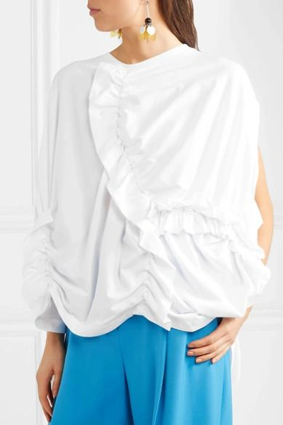 Shop Marni Ruched Cotton-jersey T-shirt In White