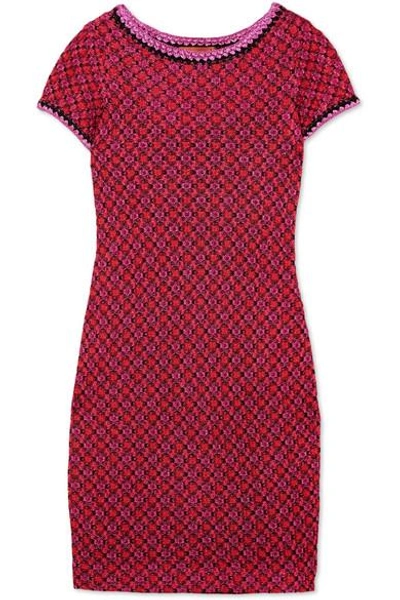 Shop Missoni Metallic Crochet-knit Mini Dress In Pink