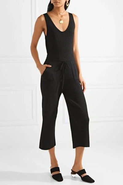 Shop Eleven Six Yossy Ribbed Pima Cotton-blend Jumpsuit In Black