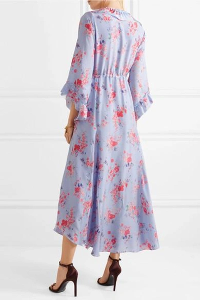 Shop Vilshenko Maddison Ruffled Floral-print Silk Crepe De Chine Midi Dress In Lilac