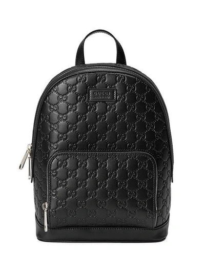 Shop Gucci Signature Leather Backpack In 1000 Black