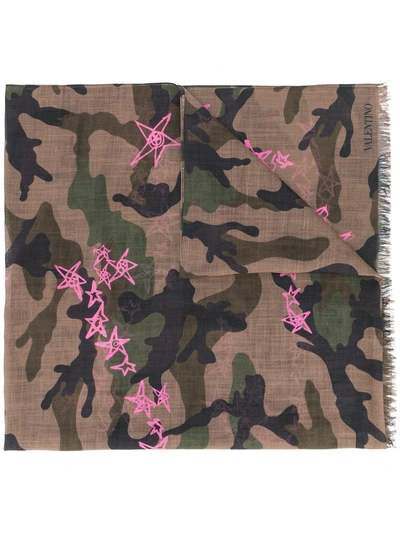 Shop Valentino Camouflage And Stars Scarf