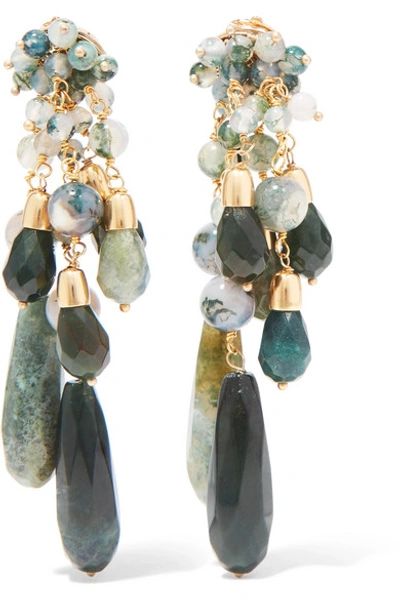 Shop Rosantica Rifugio Gold-tone Agate Clip Earrings In Green