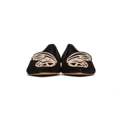 Shop Sophia Webster Black Suede Bibi Butterfly Flats