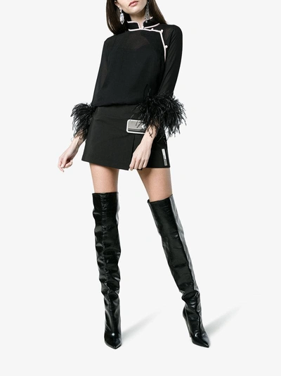 Shop Prada Wrap Mini Skirt With Rubber Logo Patch In Black
