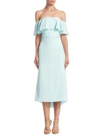 Shop Halston Heritage Off-the-shoulder Flounce Dress In Foam