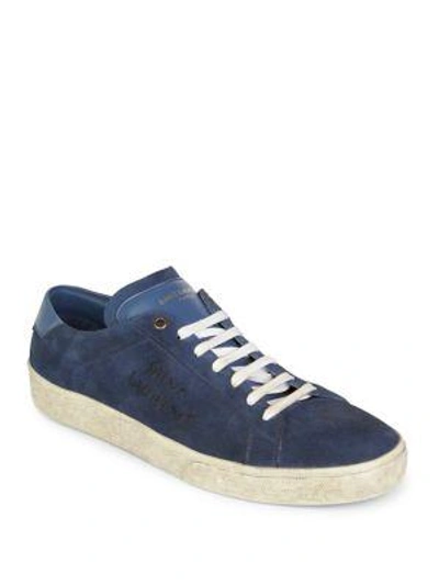 Shop Saint Laurent Court Classic Suede Trainers In Blue Jeans