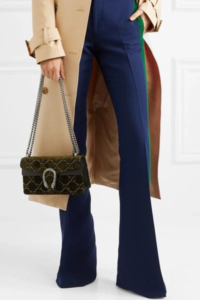 Shop Gucci Dionysus Leather-trimmed Embossed Velvet Shoulder Bag
