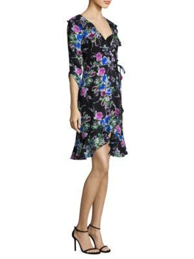 Shop Milly Audrey Floral Silk Wrap Dress In Black Multi