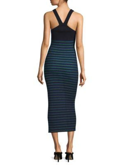 Shop Opening Ceremony Striped Ribbed Knit Dress In Black Multi
