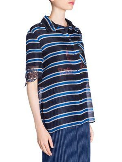 Shop Fendi Striped Organza Shirt In Navy