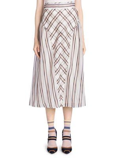 Shop Fendi Stripe Midi Silk Skirt In White Multi