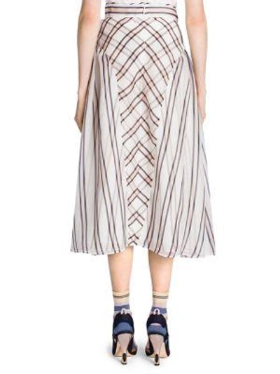Shop Fendi Stripe Midi Silk Skirt In White Multi