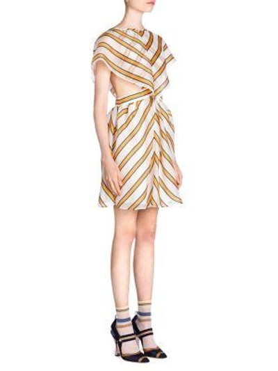 Shop Fendi Organza Removable Capelet Dress In Yellow