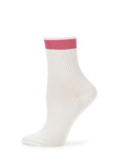 Shop Valentino Striped Ribbed Socks In White Pink