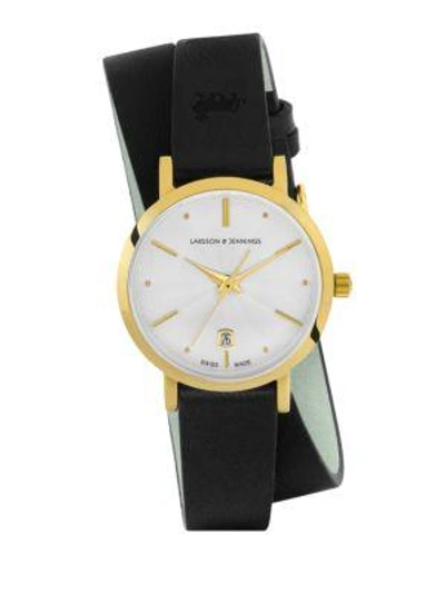 Shop Larsson & Jennings Lugano Stainless Steel Leather Wrap Strap Watch In Black
