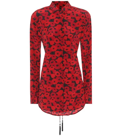 Shop Saint Laurent Floral-printed Silk Top In Red