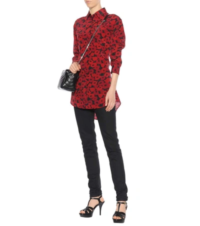 Shop Saint Laurent Floral-printed Silk Top In Red