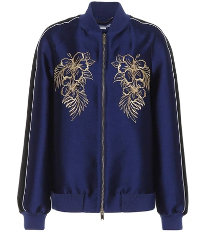 Shop Stella Mccartney Lorinda Embroidered Bomber Jacket In Blue