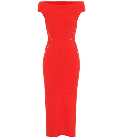 Shop Mugler Off-the-shoulder Dress In Red