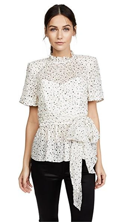 Shop Rebecca Taylor Short Sleeve Star Tie Top In Snow Combo