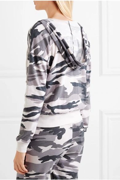 Shop Splendid Camouflage-print Stretch-jersey Hooded Top In Gray