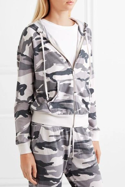 Shop Splendid Camouflage-print Stretch-jersey Hooded Top In Gray