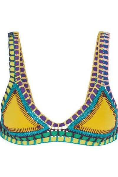 Shop Kiini Ro Crochet-trimmed Triangle Bikini Top In Yellow