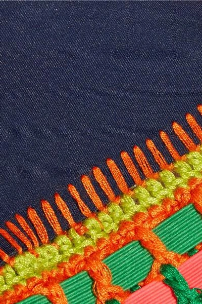 Shop Kiini Tasmin Crochet-trimmed Triangle Bikini Top In Navy