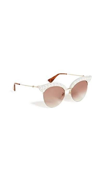 Shop Gucci Pearlescent Sunglasses In White/brown