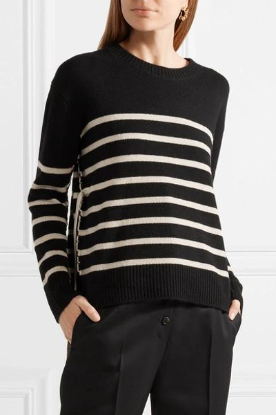 Shop Vince Striped Cashmere Sweater In Black