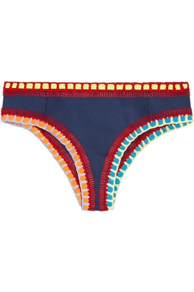 Shop Kiini Tasmin Crochet-trimmed Bikini Briefs In Navy