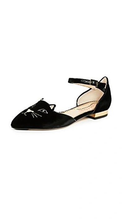 Shop Charlotte Olympia Mid Century Kitty D'orsay Flats In Black/gold