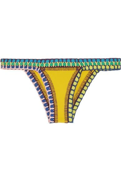 Shop Kiini Ro Crochet-trimmed Bikini Briefs In Yellow