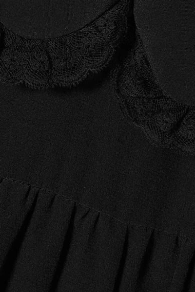 Shop Miu Miu Lace-trimmed Silk Crepe De Chine Blouse In Black