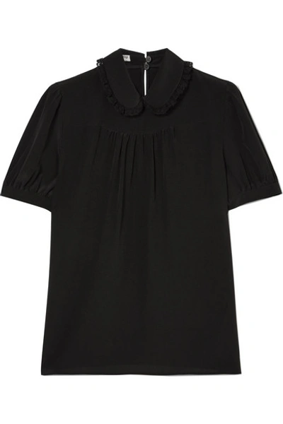 Shop Miu Miu Lace-trimmed Silk Crepe De Chine Blouse In Black