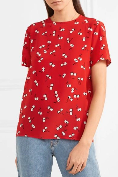 Shop Miu Miu Printed Silk Crepe De Chine T-shirt In Red