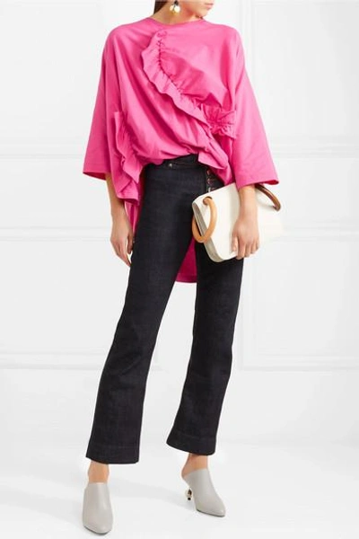 Shop Marni Ruched Cotton-jersey T-shirt In Pink