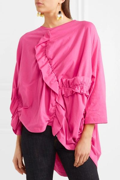 Shop Marni Ruched Cotton-jersey T-shirt In Pink