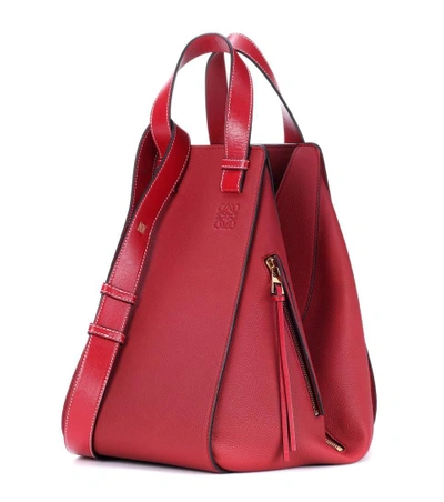 Shop Loewe Hammock Leather Tote In Red