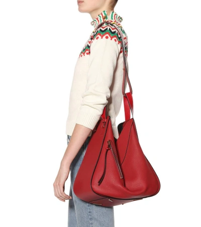 Shop Loewe Hammock Leather Tote In Red