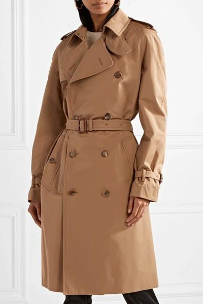 Shop Gucci Appliquéd Cotton-blend Gabardine Trench Coat In Mushroom