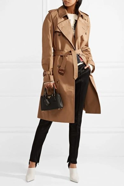 Shop Gucci Appliquéd Cotton-blend Gabardine Trench Coat In Mushroom