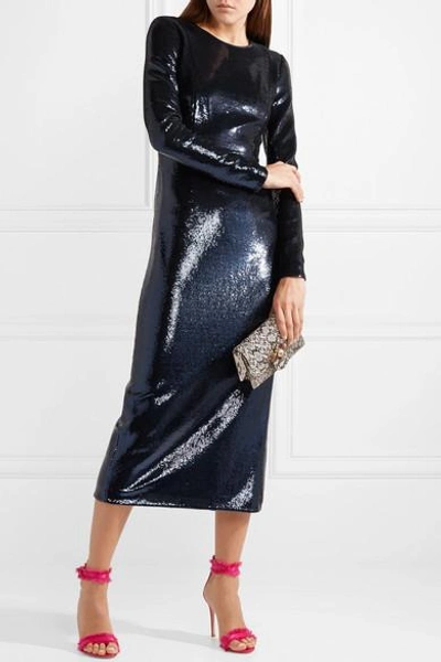 Shop Diane Von Furstenberg Sequined Tulle Midi Dress In Navy